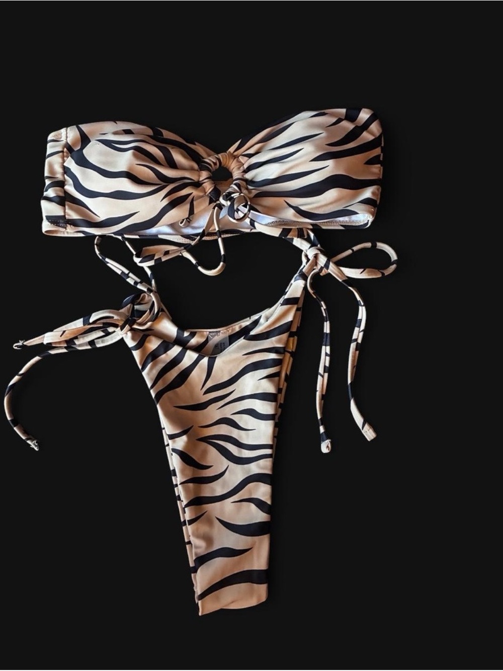SHEIN Black & Cream Zebra Print Bandeau Bikini